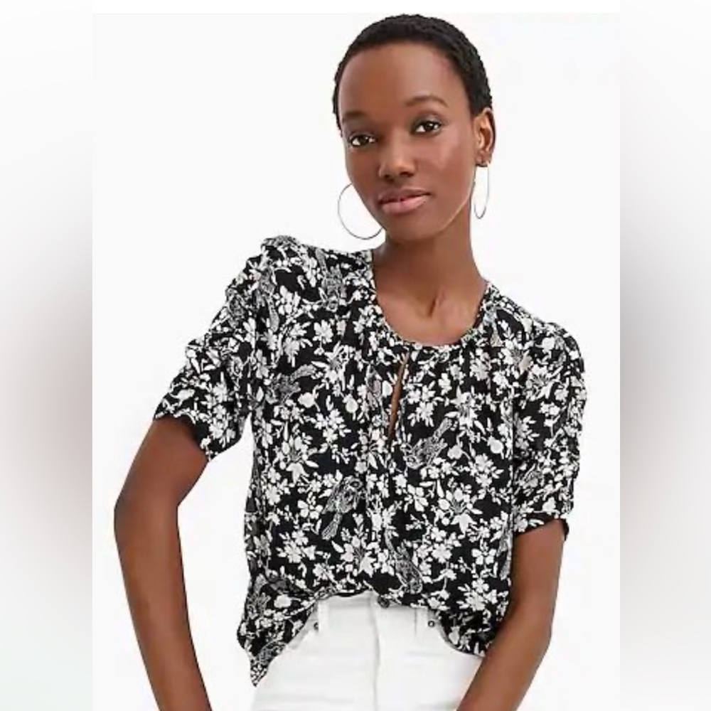 *Price is Firm* Brand New JCrew Petite Ruched-Sleeve Top in Floral Print XSP